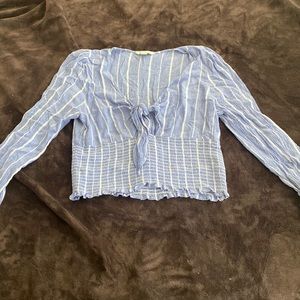 American Eagle Striped Long Sleeve Cropped Blouse